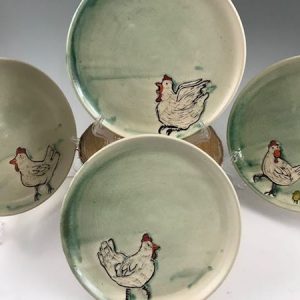 handmade chicken pottery plate
