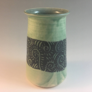 Green sgraffito vase