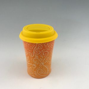 orange sgraffito travel mug