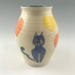 sgraffito smiling cat vase