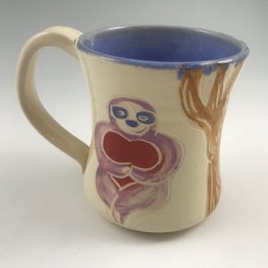 handmade sloth mug with heart
