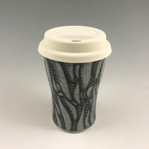 blue sgraffito travel mug