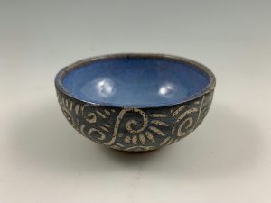 small blue sgraffito bowl