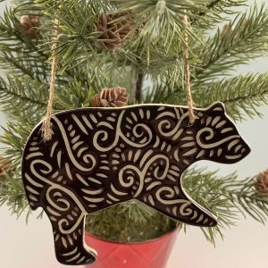 Sgraffito Bear Ornament - Brown