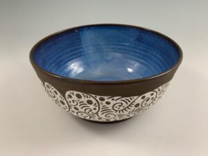 castile blue bowl sgraffito