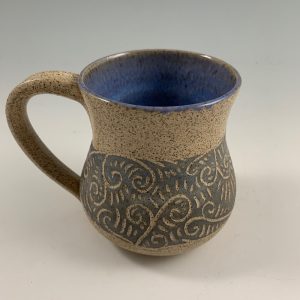 Stoneware Sgraffito Mug - Blue Inside