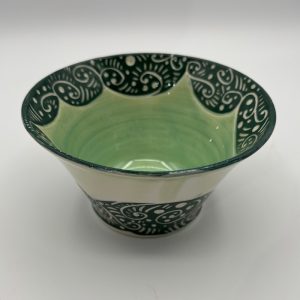 green sgraffito bowl