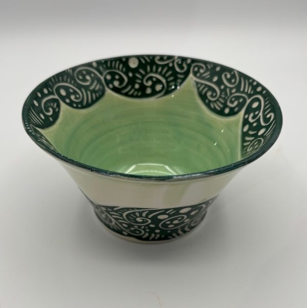 green sgraffito bowl
