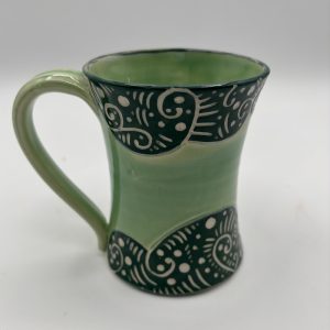 green sgraffito mug