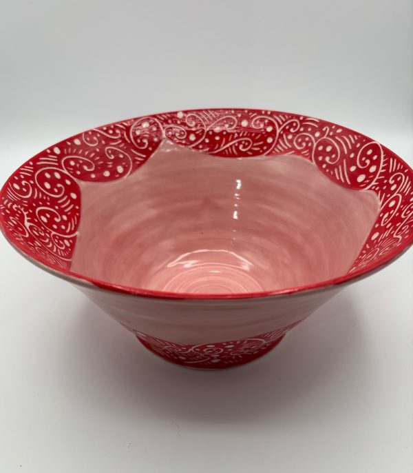 Red and Pink Day Dream Sgraffito Bowl - Image 2