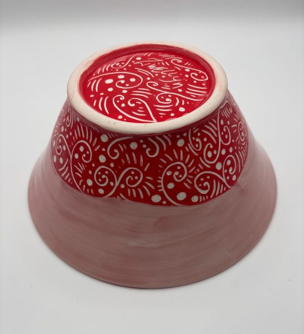 Red and Pink Day Dream Sgraffito Bowl - Image 3