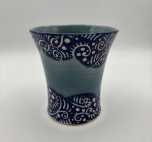 blue sgraffito vase