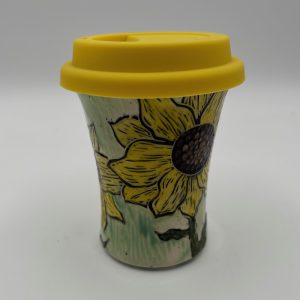 Handmade Sunflower Sgraffito Travel Mug